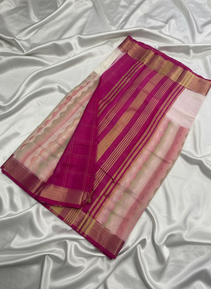 White Viscose Silk Saree with Multicolour Vertical Waves Prints, an Elegant Traditional Wear