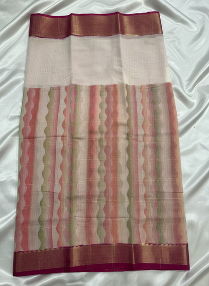 White Viscose Silk Saree with Multicolour Vertical Waves Prints, an Elegant Traditional Wear