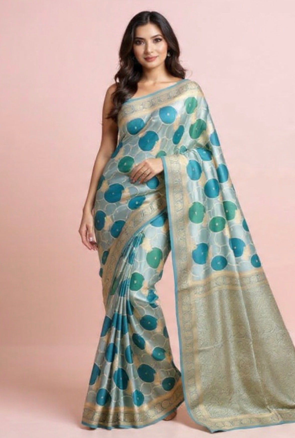 Sea Green Banarasi Russian Silk Saree - Gold Rangkat Weaving