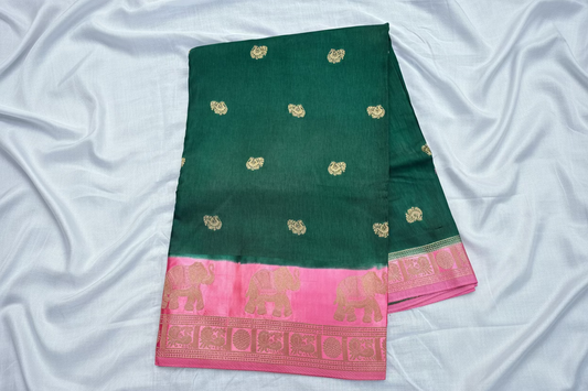 Emerald Green Dola Silk with Satin Border