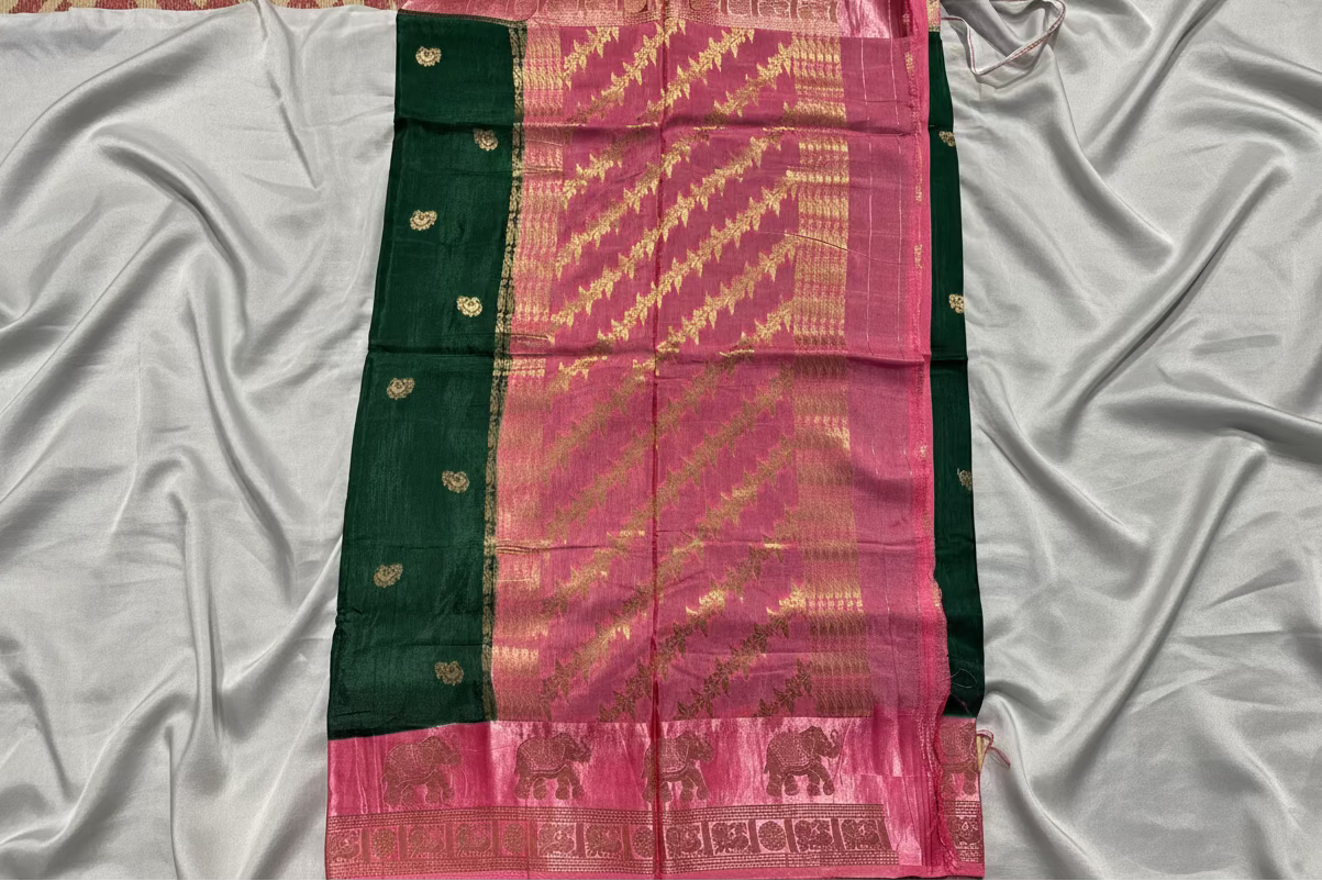 Emerald Green Dola Silk with Satin Border