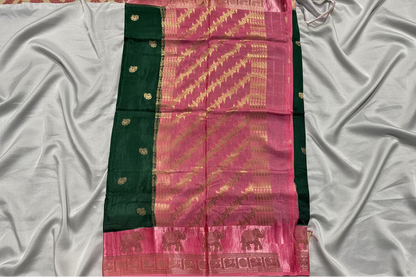 Emerald Green Dola Silk with Satin Border