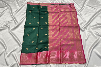 Emerald Green Dola Silk with Satin Border