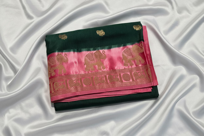 Emerald Green Dola Silk with Satin Border