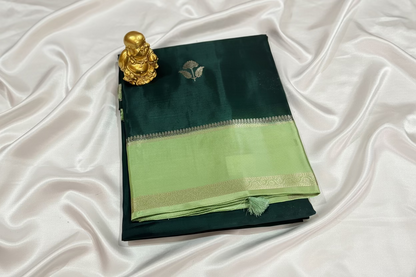 Dark Green Chinon Silk Saree with Satin Border