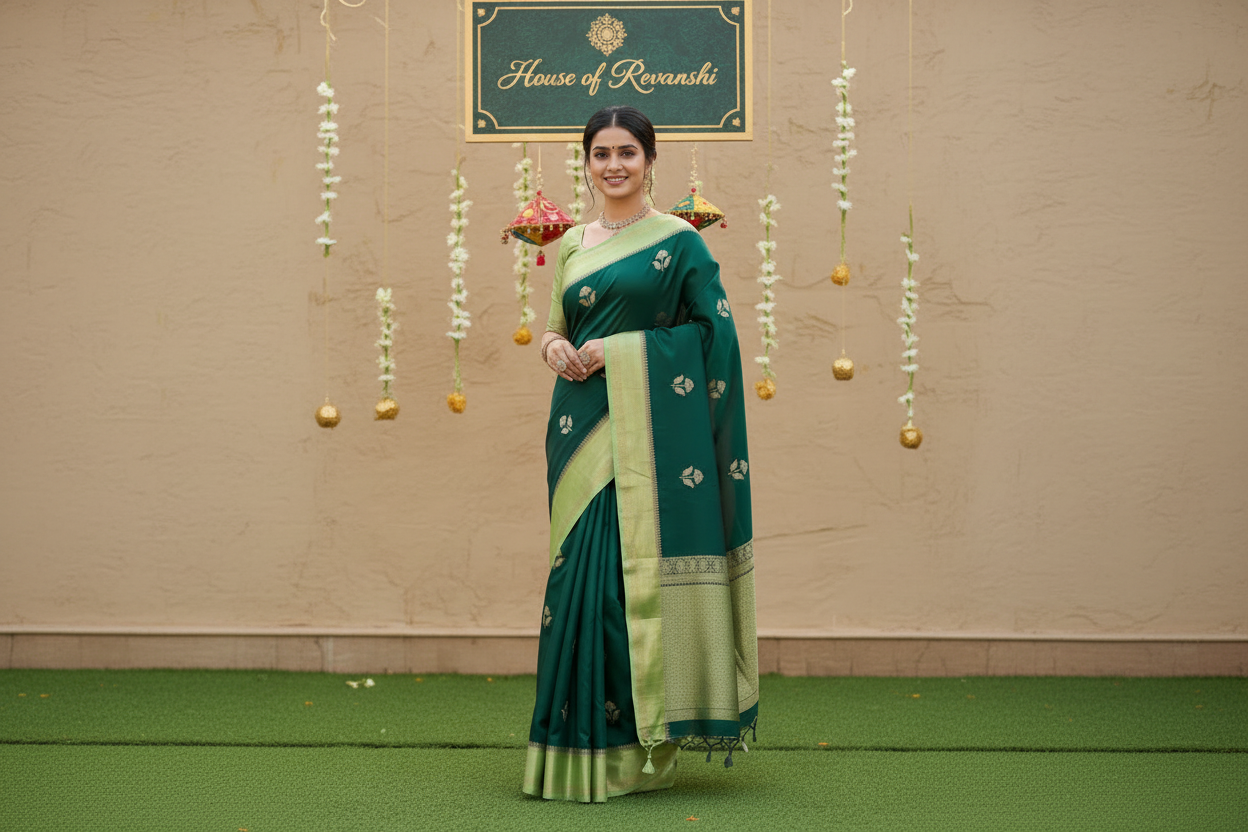 Dark Green Chinon Silk Saree - Satin Border