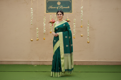 Dark Green Chinon Silk Saree - Satin Border