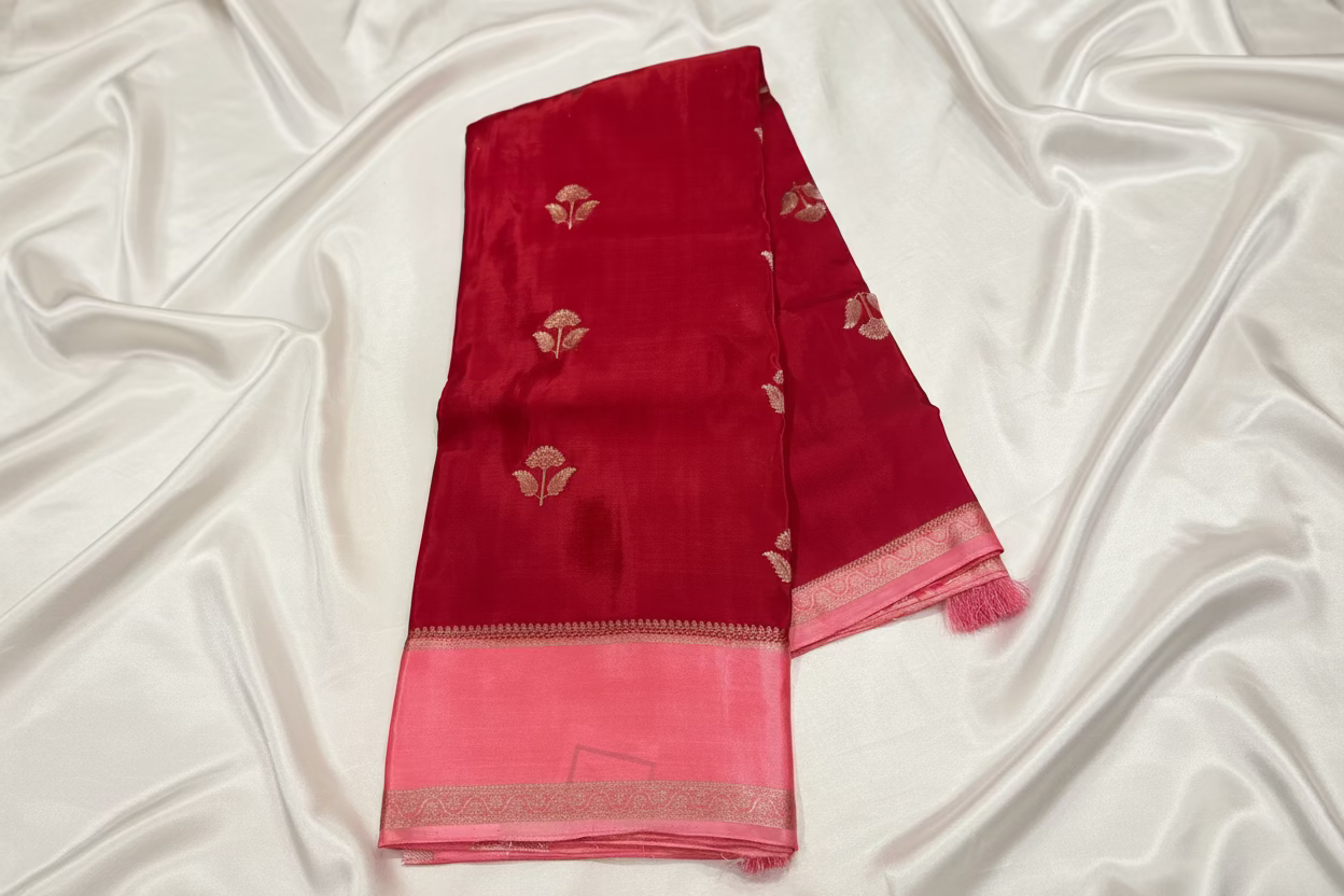 Bright Red Chinon Silk with Satin Border