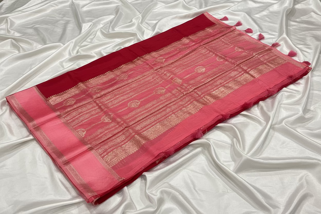 Bright Red Chinon Silk with Satin Border