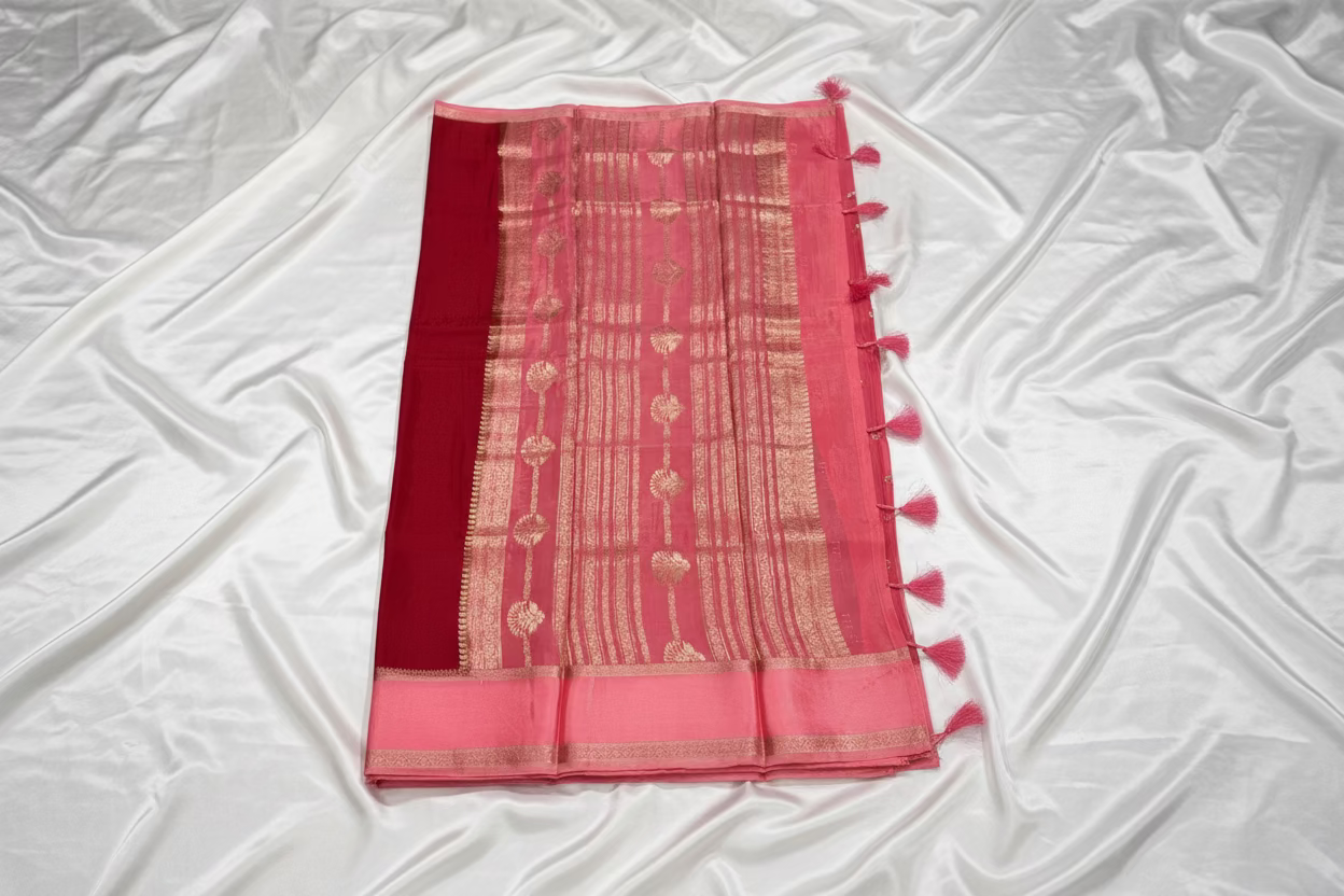 Bright Red Chinon Silk with Satin Border