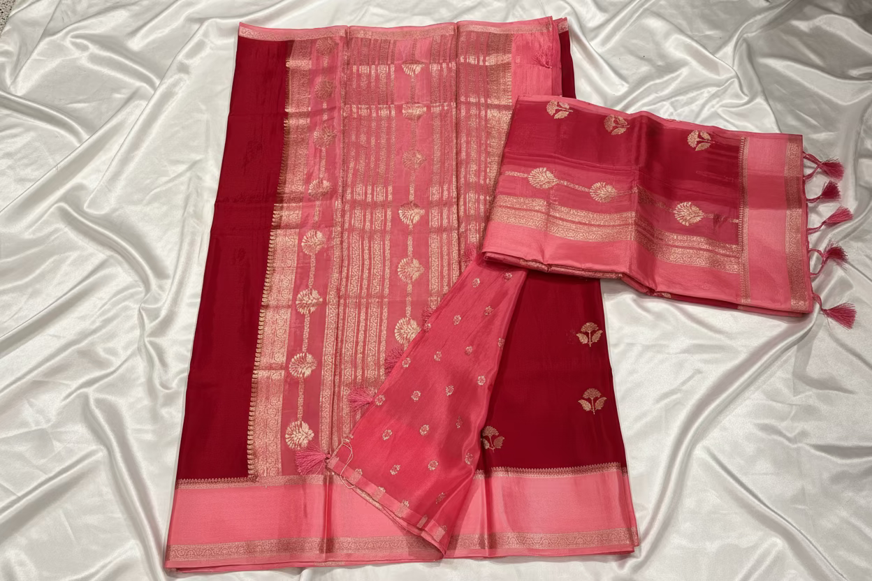 Bright Red Chinon Silk with Satin Border