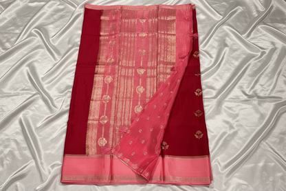 Bright Red Chinon Silk with Satin Border