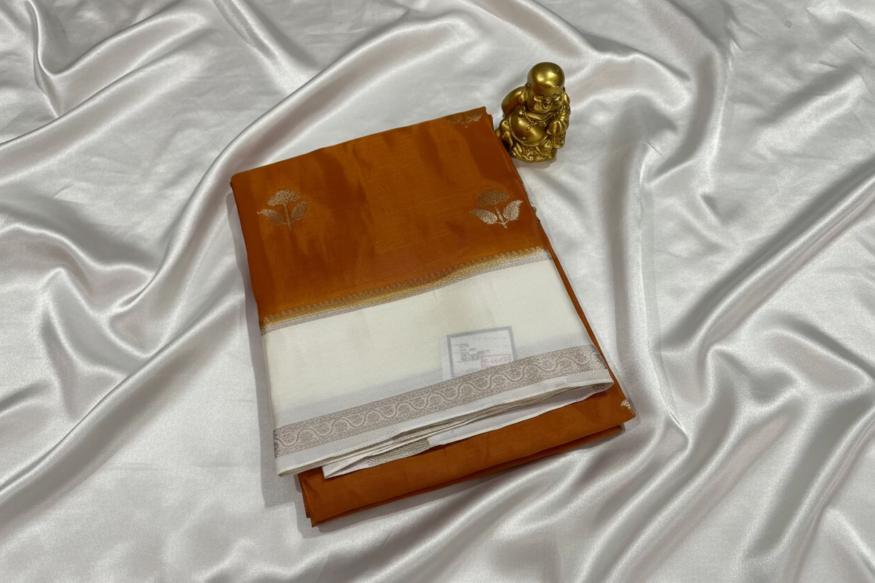 Brown Chinon Silk with Satin Border