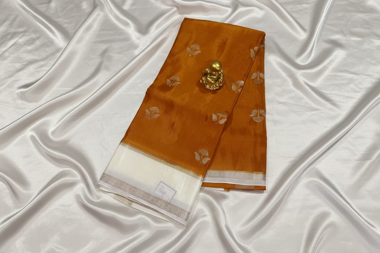 Brown Chinon Silk with Satin Border