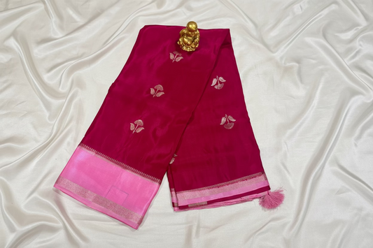 Rani Pink Chinon Silk with Satin Border