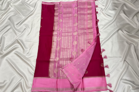 Rani Pink Chinon Silk with Satin Border