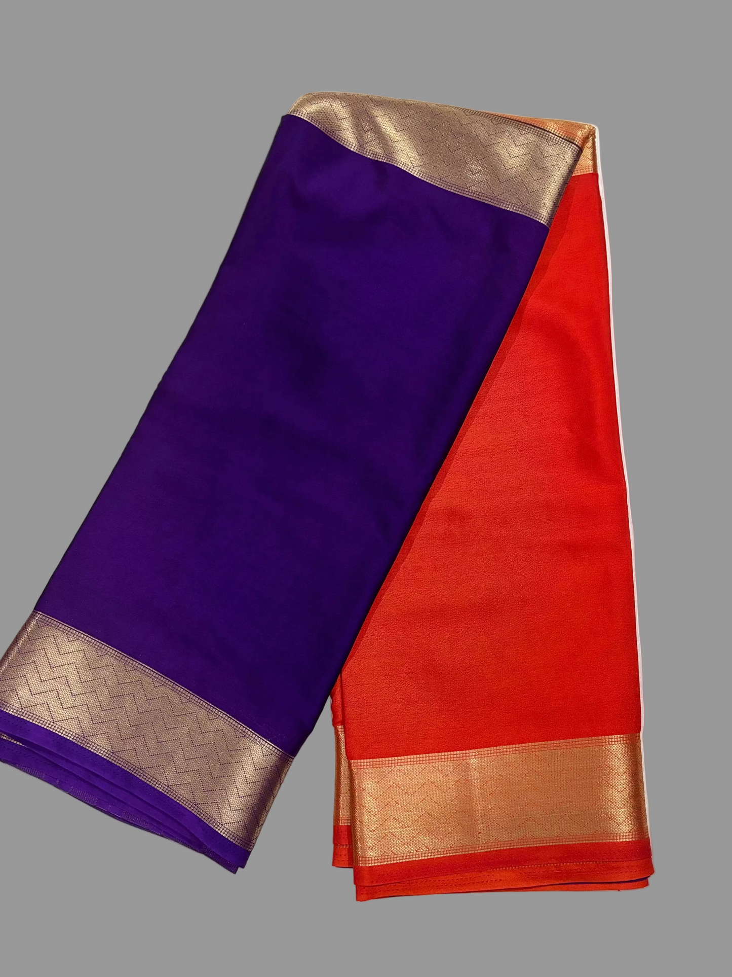 Purple & Orange Half & Half Mysore Crape Silk