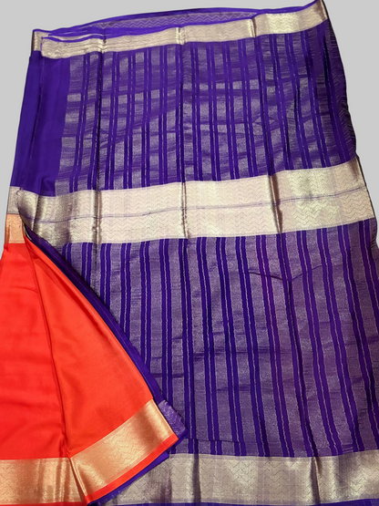 Purple & Orange Half & Half Mysore Crape Silk