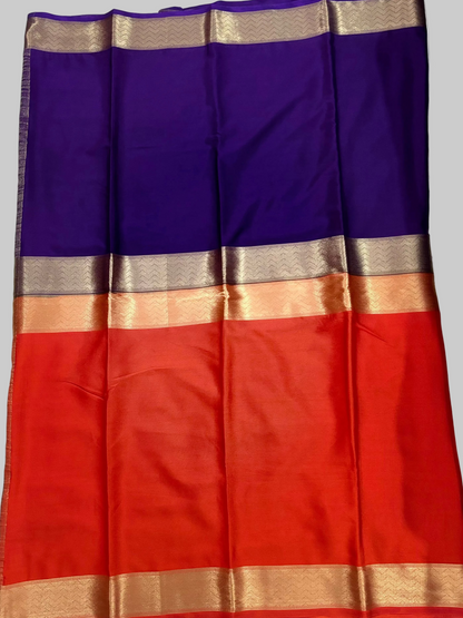Purple & Orange Half & Half Mysore Crape Silk