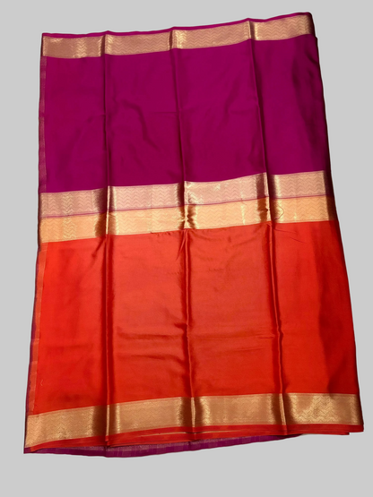 Magenta & Vibrant Orange Half & Half Mysore Crape Silk