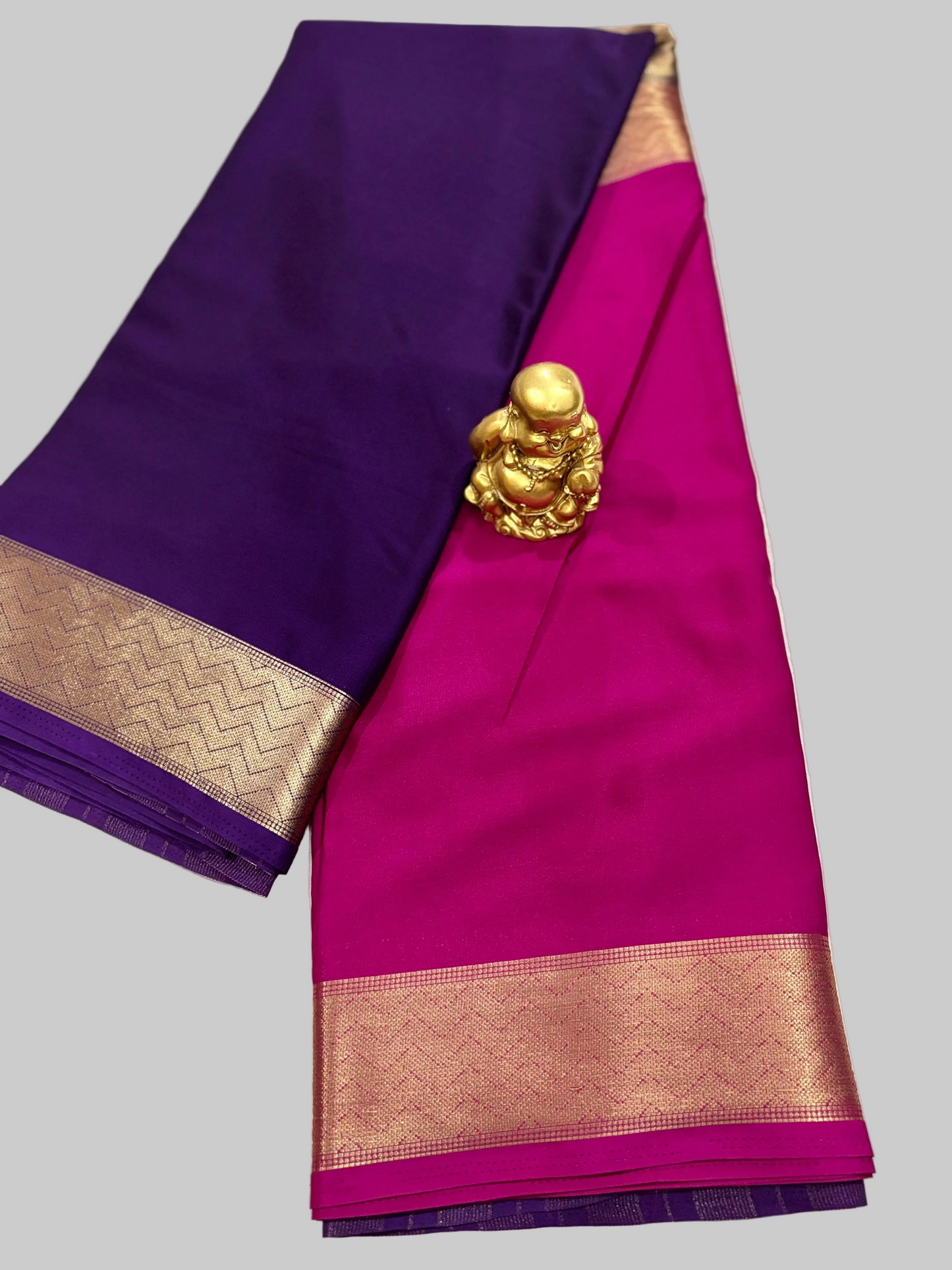 Royal Purple & Rani Pink Orange Half & Half Mysore Crape Silk