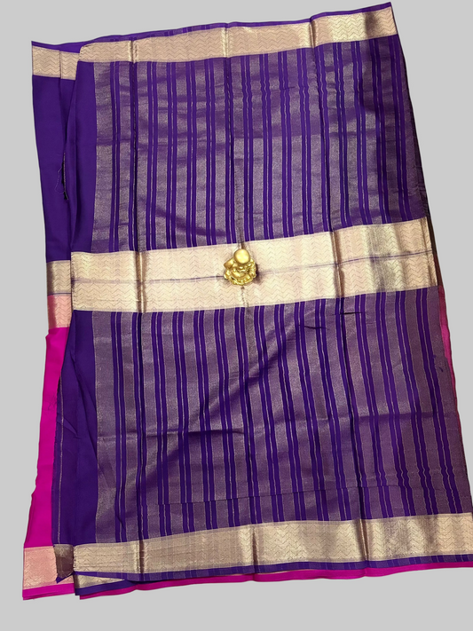 Royal Purple & Rani Pink Orange Half & Half Mysore Crape Silk