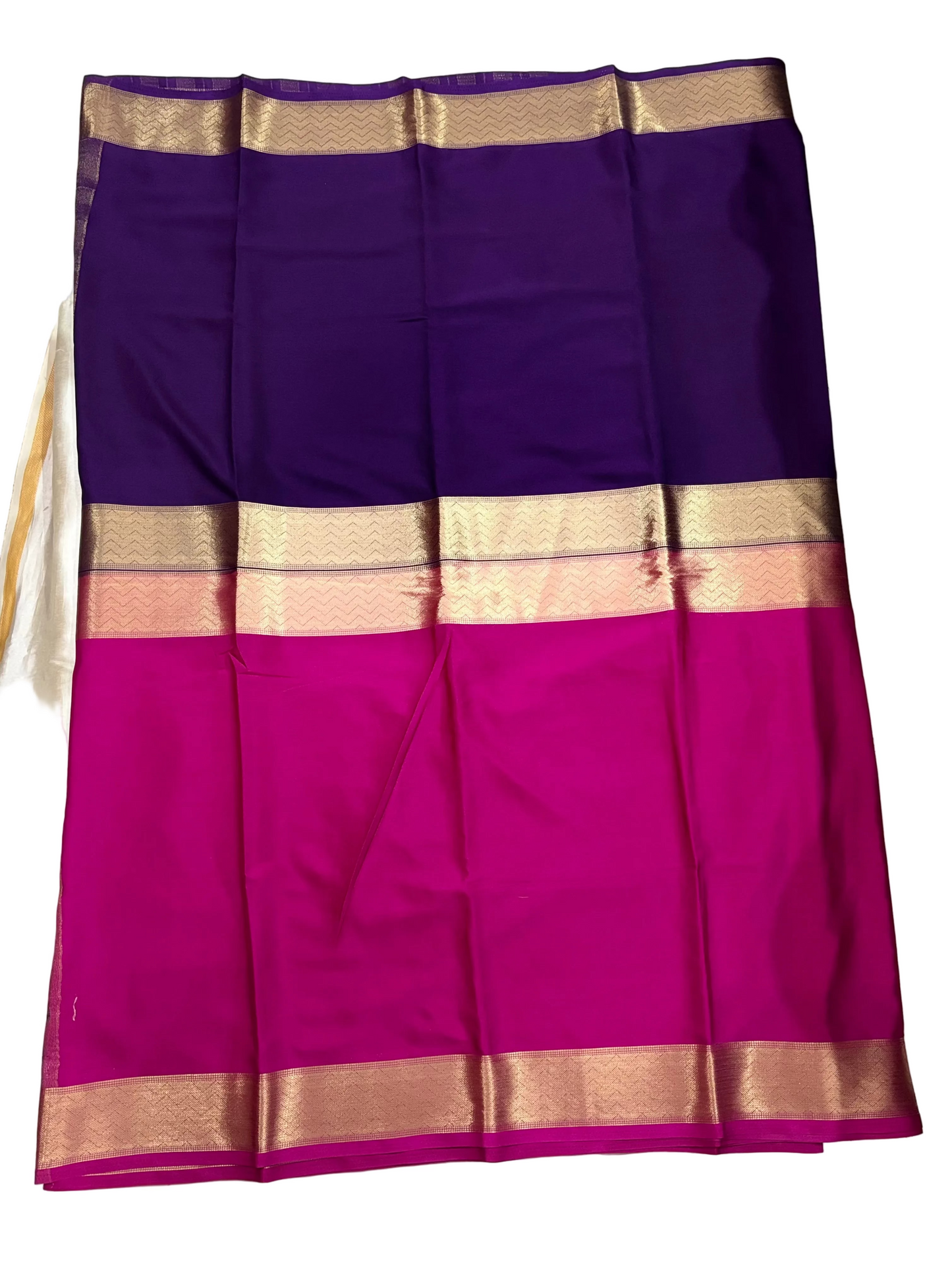 Royal Purple & Rani Pink Orange Half & Half Mysore Crape Silk