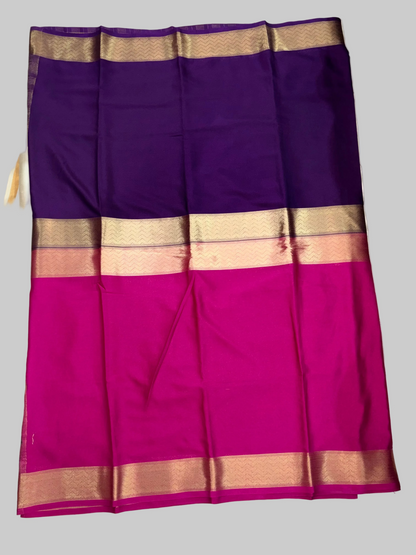 Royal Purple & Rani Pink Orange Half & Half Mysore Crape Silk