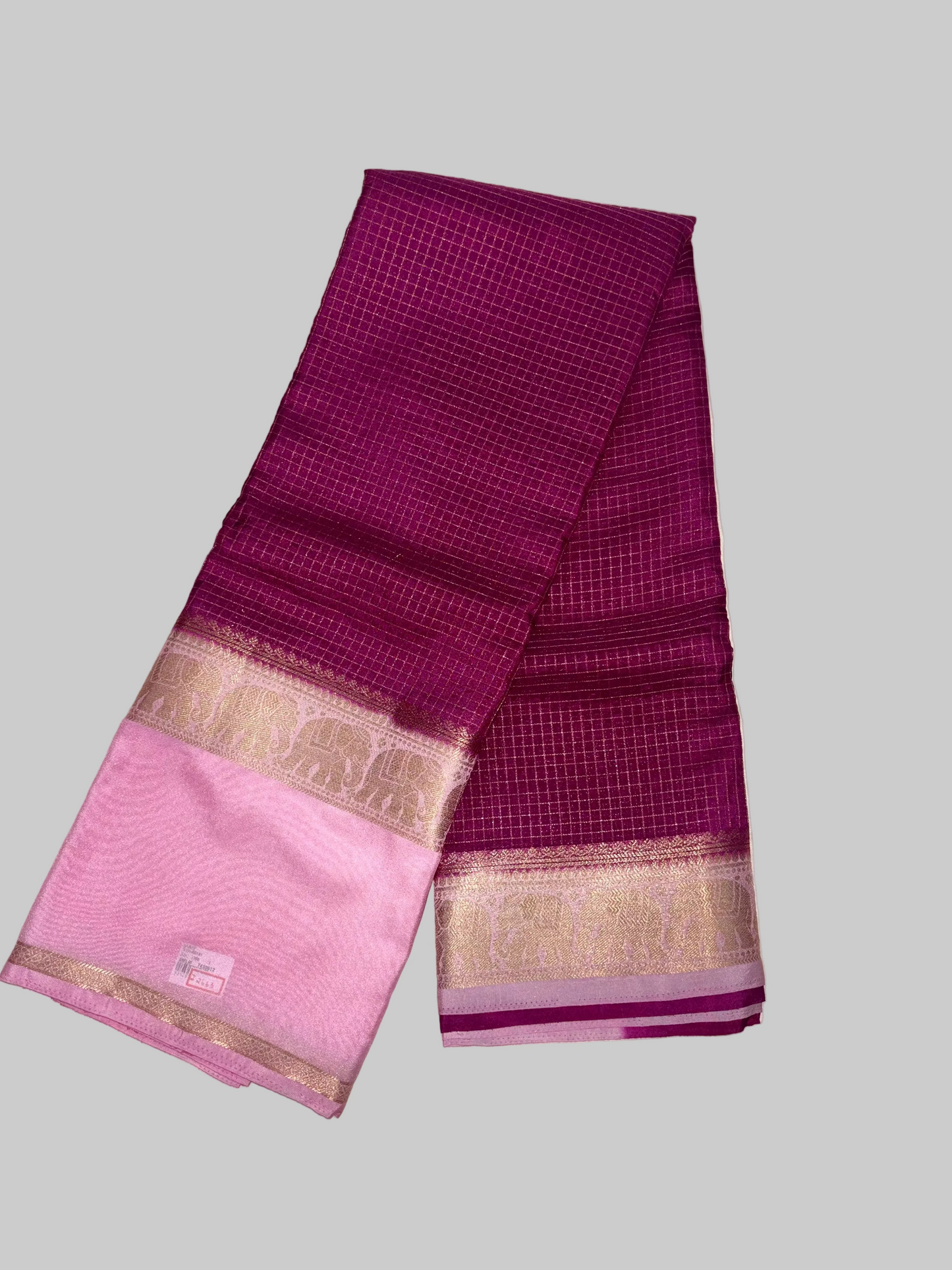 Rani Pink & Baby Pink Mysore Crape Silk with Elephant Border