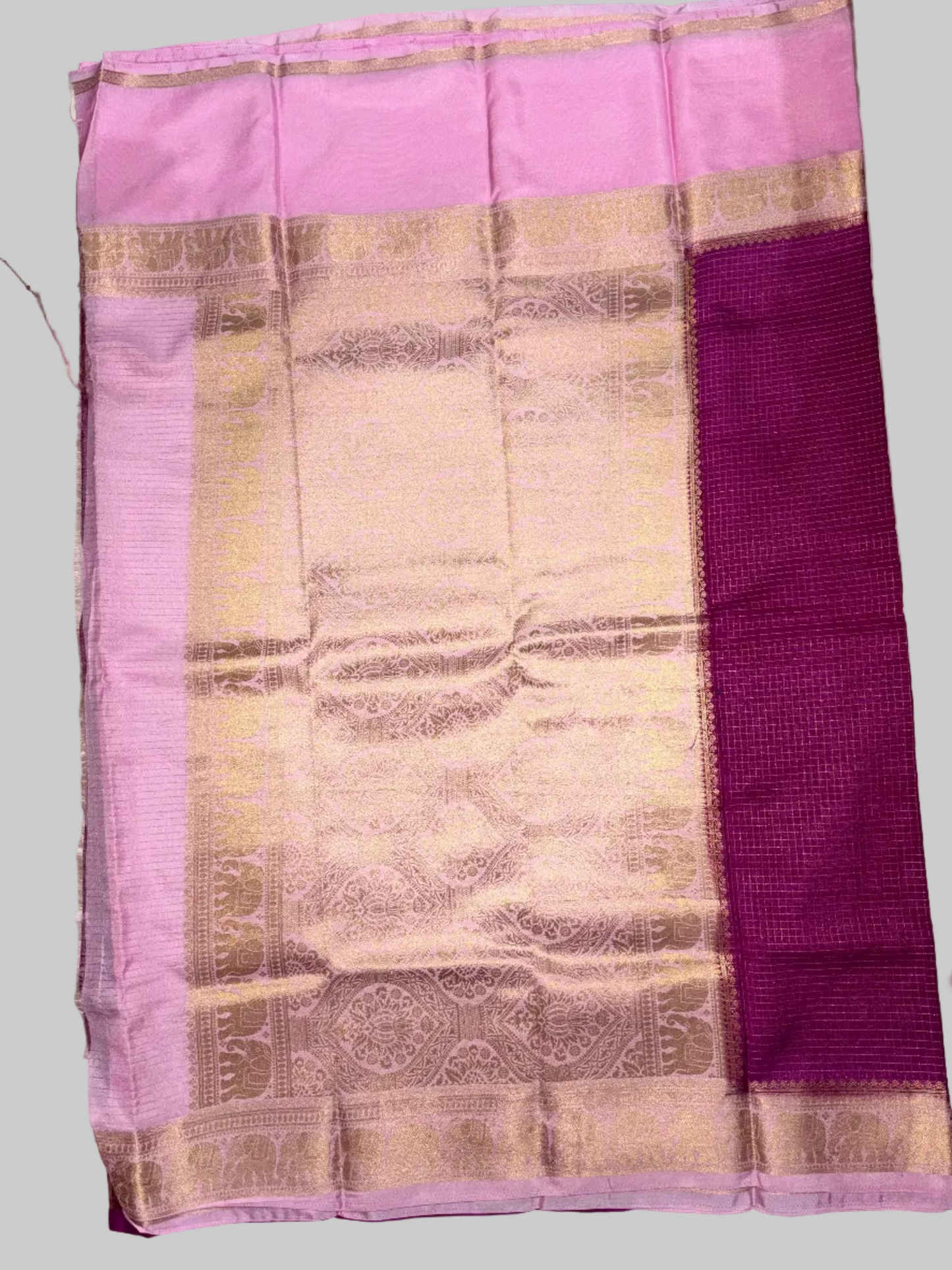 Rani Pink & Baby Pink Mysore Crape Silk with Elephant Border