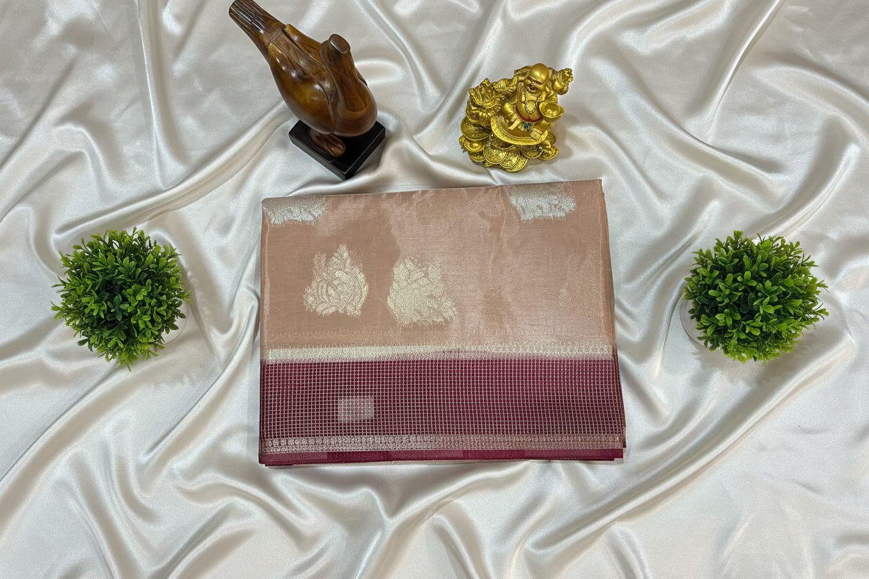 Beige Dola Silk =- Elephant Motifs