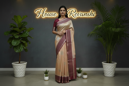 Beige Dola Silk =- Elephant Motifs