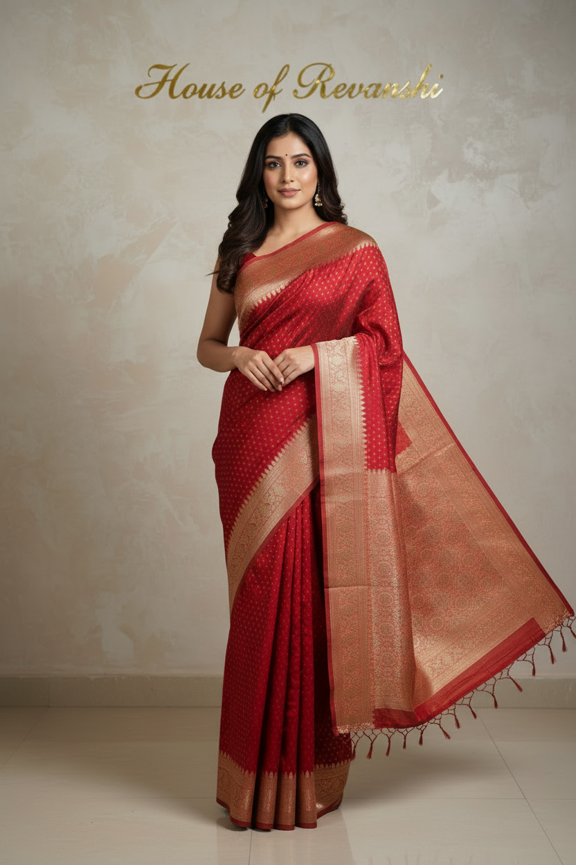 Deep Red Dola Silk - Thousand butta