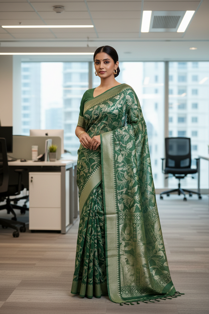 Forest Green Banarasi Brasso Saree