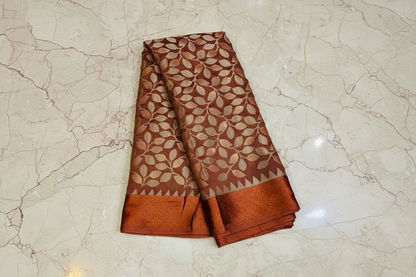 Rust Brown Banarasi Brasso Saree