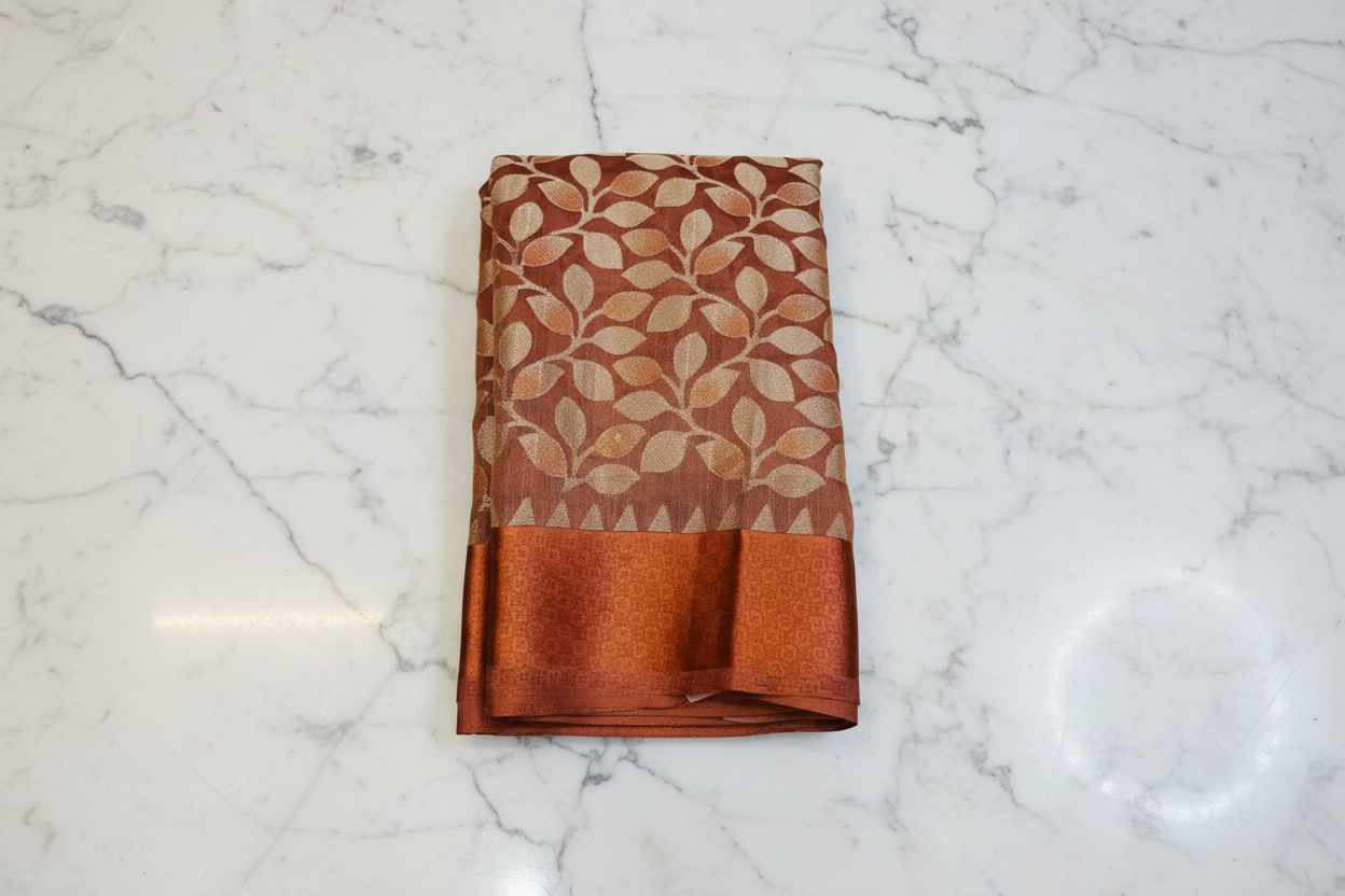 Rust Brown Banarasi Brasso Saree