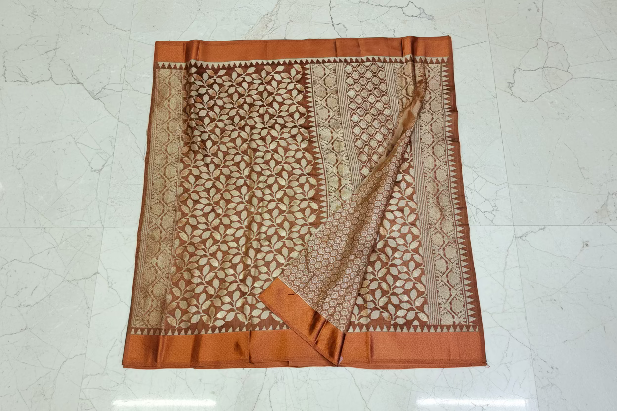 Rust Brown Banarasi Brasso Saree