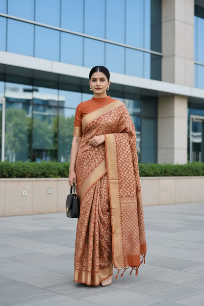 Rust Brown Banarasi Brasso Saree