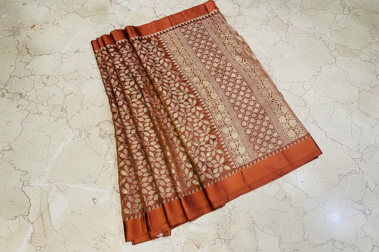 Rust Brown Banarasi Brasso Saree