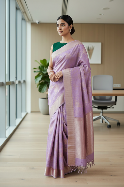 Dusky Pink Banarasi Brasso Saree
