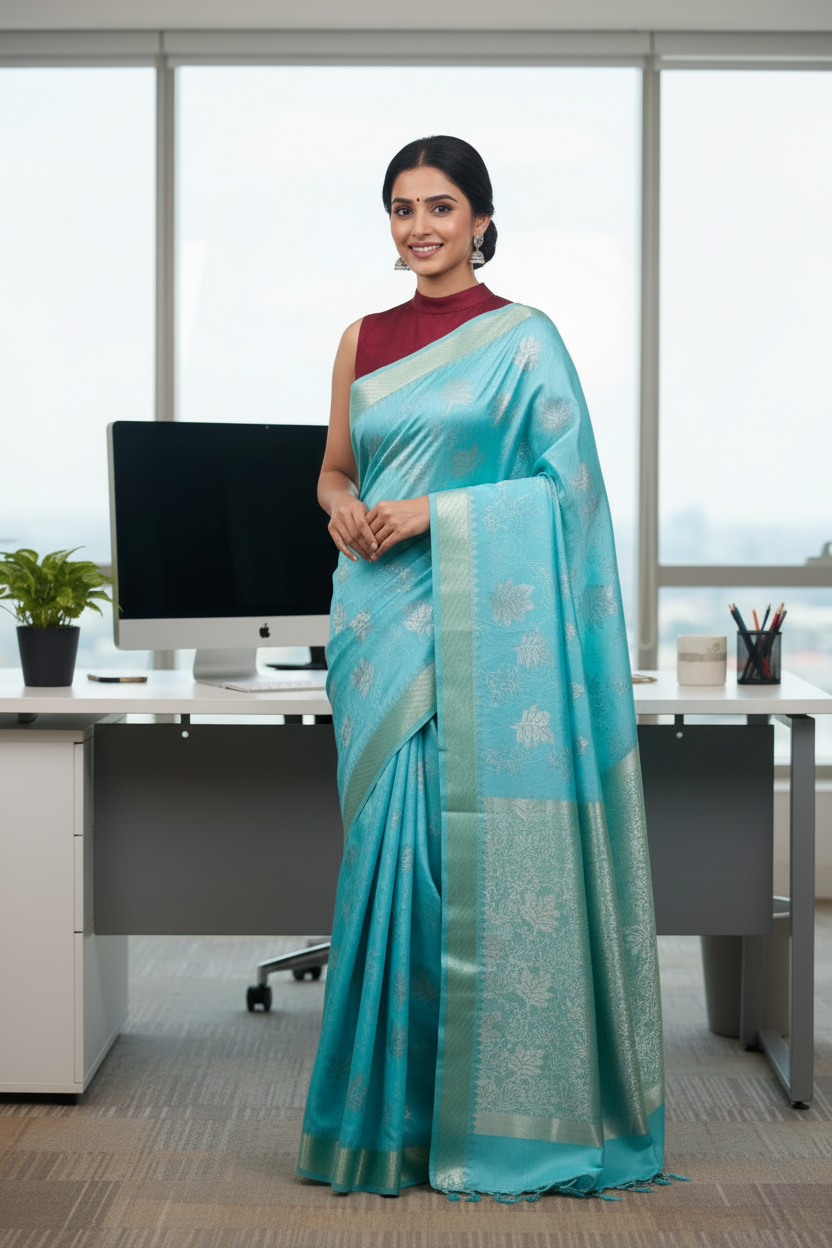 Pale Blue Banarasi Brasso Saree