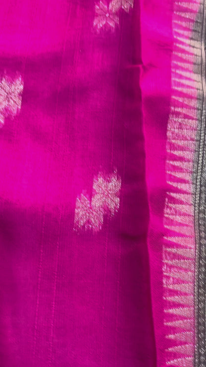 Pink Banarasi Tussar Matka Silk Saree with Paithani Weaving Border  - Traditional Wear