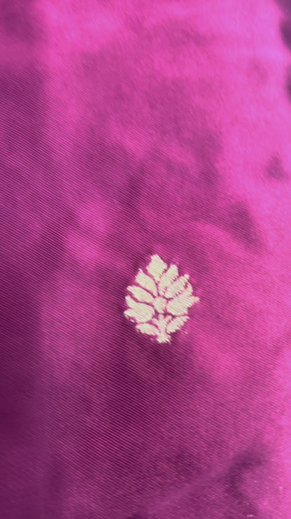 Magenta Banarasi Russian Silk Saree with Small Butta and Golden Elephant Figure Motifs - Designer Party Wear