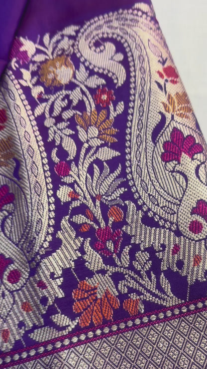 Purple  Banarasi Tilfi Woven Meenakari Katan Silk Saree - Traditional wear