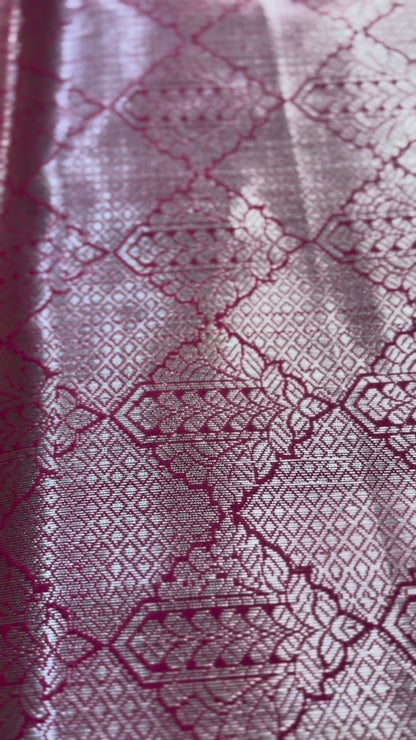 Bright Red Banarasi Katan Mashru Silk Saree with Water Zari Weaving- Traditional Wear