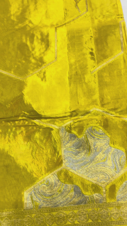 Metallic Green Banarasi Pure Mashru Silk with Sonarupa Geometrical Pattern- Designer Party Wear