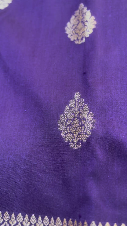 Purple Banarasi Katan Mashru Silk Saree with Water Zari Weaving- Traditional Wear