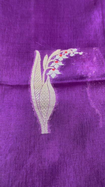 Purple Pure Chiniya Silk with Silver Floral Pattern - Traditional Wear