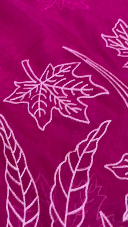 Banarasi Magenta Kora Organza Silk with Appliqué Inspired Embroidery Saree - Traditional Wear