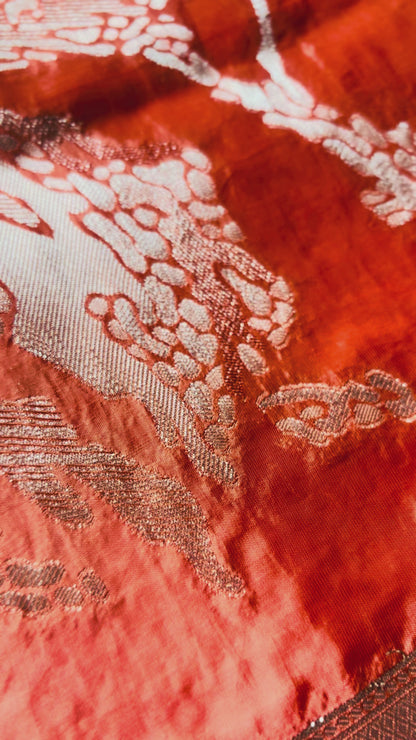 Metallic Orange Banarasi Premium Mashru Silk Saree, Designer Party wear